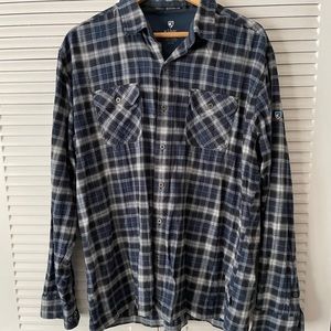Kuhl Blue Button Down Plaid Flannnel Shirt XL